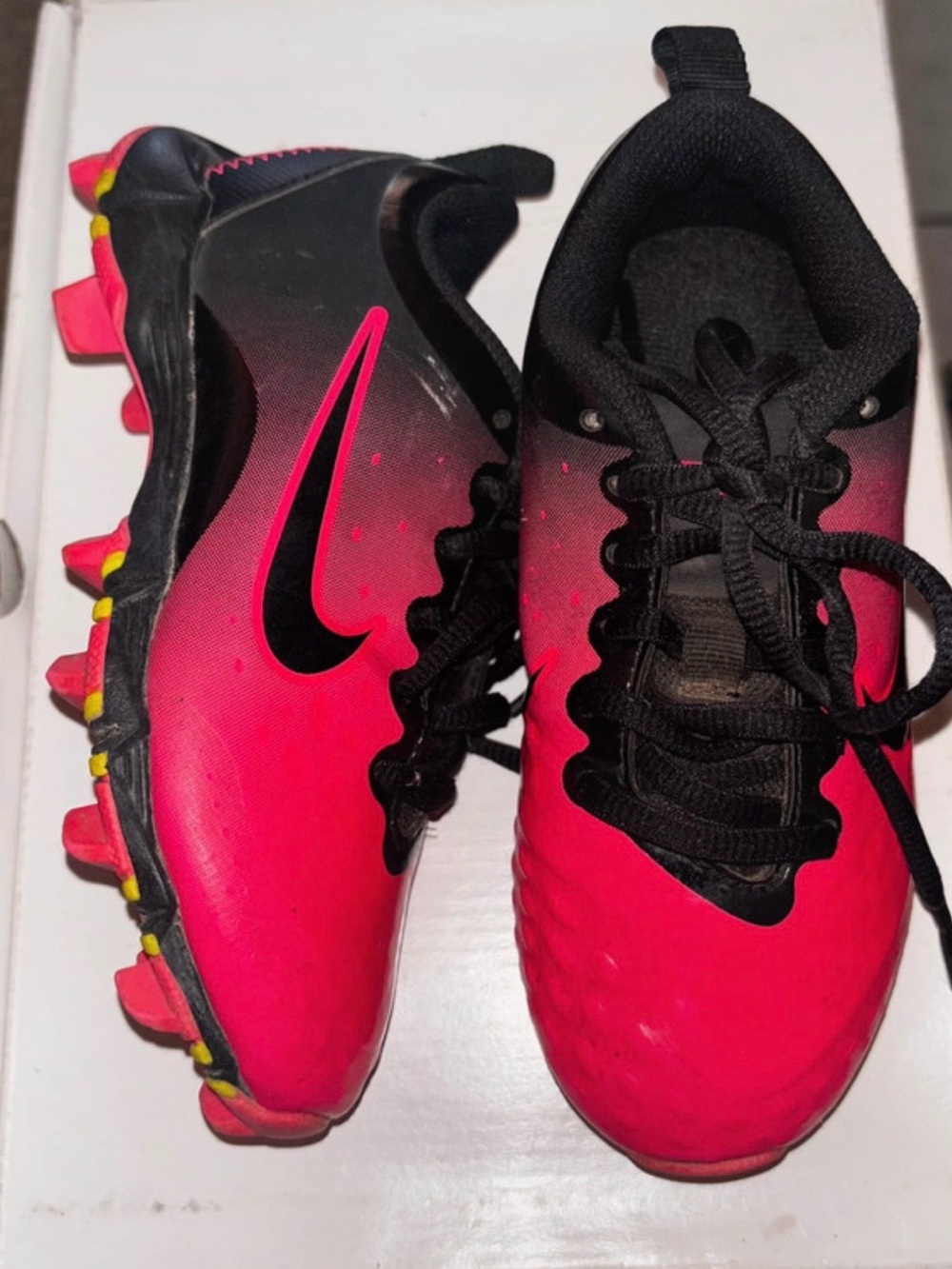 Nike Kids' Hot Pink and Black Soccer Cleats with Yellow Studs size 11C